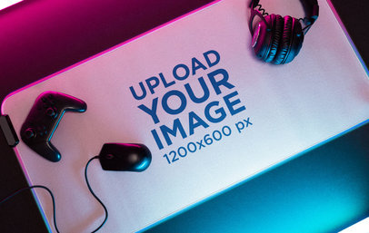Mousepad Mockup on a Gaming Setting Featuring a Cool Lighting