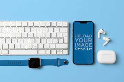 Mockup of an iPhone 13 Among Other Digital Devices m23242