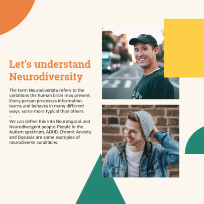 Colorful Instagram Post Design Template for a Neurodiversity-Themed Carousel