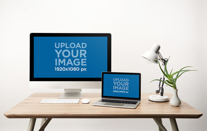 Mockup of an iMac and a MacBook on a Neat Desk