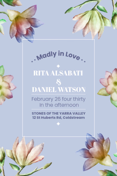 Invitation Card Template with Watercolor Floral Art for an Online Wedding Announcement 4470i