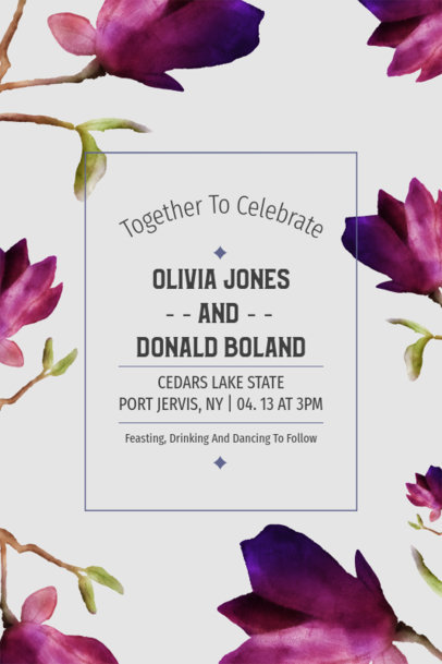 Invitation Card Template with Illustrated Flowers for a Wedding Ceremony 4470e