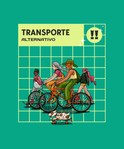 T-Shirt Design Template with a Recycling Theme Featuring People Using Bikes