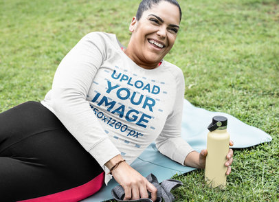 Long Sleeve Tee Mockup of a Woman Laughing After an Outdoor Yoga Session m21056-r-el2