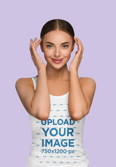 Tank Top Mockup of a Woman Caressing Her Temples
