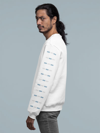 Mockup of a Long-Haired Man Showing the Sleeve of His Sweatshirt 