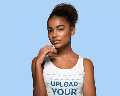 Mockup Featuring a Young Woman With a Hair Bun Waring a Tank Top
