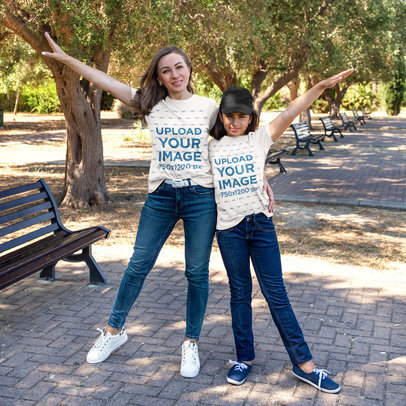 T-Shirt Mockup Featuring Mother and Daughter Spending Time Together