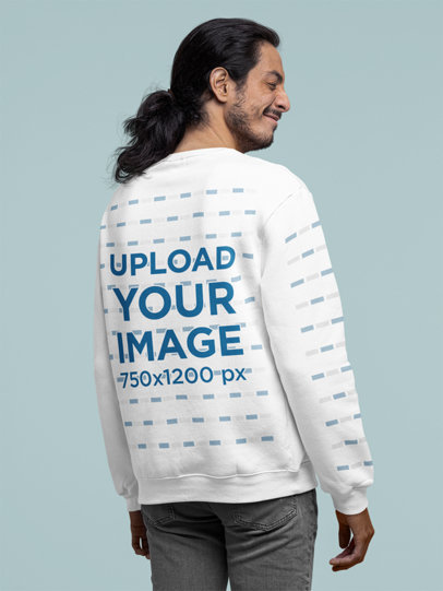 Mockup of the Back of a Man Wearing a Sweatshirt with Eyes Closed