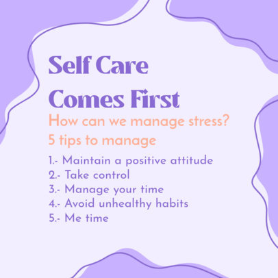 Instagram Post Template Featuring Stress-Reducing Tips and Habits
