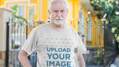 Closeup Video of a Senior Man Wearing a T-Shirt