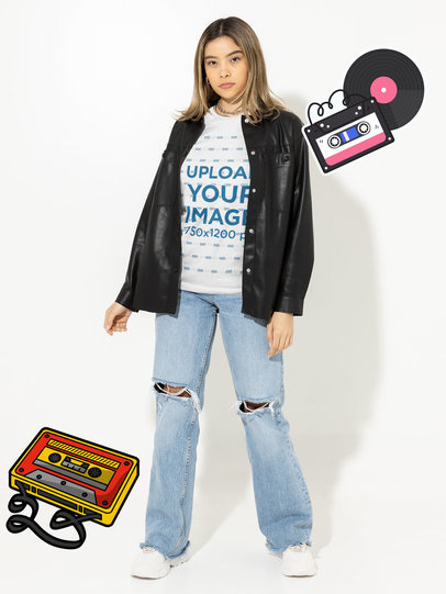 Bella Canvas T-Shirt Mockup of a Woman in a Retro Outfit