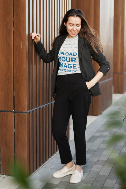 Mockup of a Woman Wearing a T-Shirt with a Dark Blazer m22507-r-el2