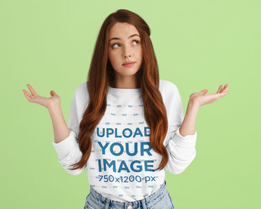 Sweatshirt Mockup of a Long-Haired Woman Shrugging Her Shoulders at a Studio 
