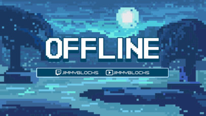 8-Bit Twitch Offline Banner Template Featuring a Minecraft-Inspired Night-Scene