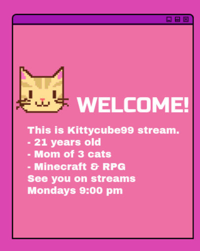 Twitch Info Panel Template With a Cute 8-Bit Cat Graphic 4480e