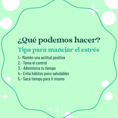 Instagram Post Template Featuring a List of Tips to Handle Stress Levels