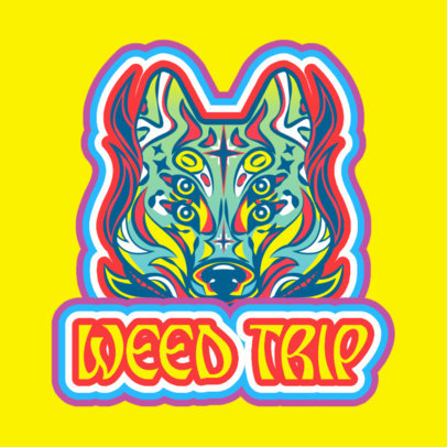 Cannabis Brand Logo Template Featuring a Trippy Wolf Illustration