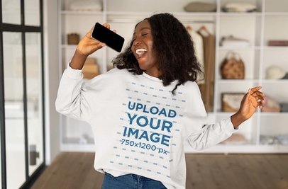 Sweatshirt Mockup Featuring a Happy Woman Pretending to Be a Singer m18281 r-el2