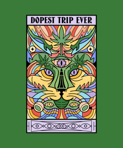 T-Shirt Design Maker Featuring a Trippy Illustration of a Cat and a Cannabis Theme
