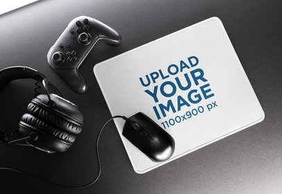 Mockup of a Customizable Mousepad on a Gamer’s Desk