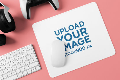 Mockup Featuring a Mousepad on a Gamer’s Desk