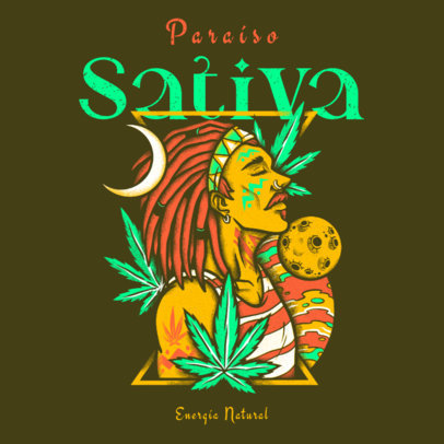 Logo Generator for Cannabis Brands Featuring a Man Surrounded by Marijuana Leaves and Planets