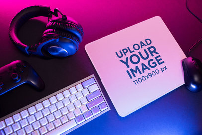 Mousepad Mockup Featuring a Gaming Setting and Cool Lighting
