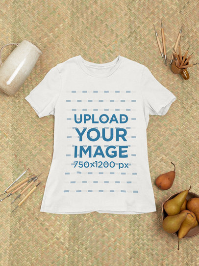 Bella Canvas T-Shirt Mockup Placed over a Jute Rug m23480