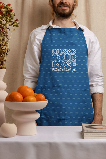 Apron Mockup Featuring a Smiling Man at a Rustic Set
