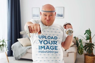 T-Shirt Mockup Featuring a Man Working Out with Hand Weights m23346-r-el2