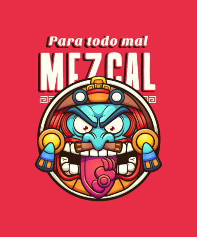 Illustrated T-Shirt Design Template with a Graphic of a Mexican Deity