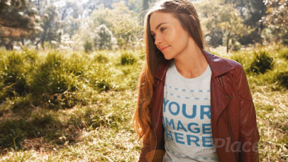 Young Girl Wearing a T-Shirt Cinemagraph and Leather Jacket While Outdoors a13309