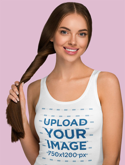 Tank Top Mockup of a Woman Curling Her Hair