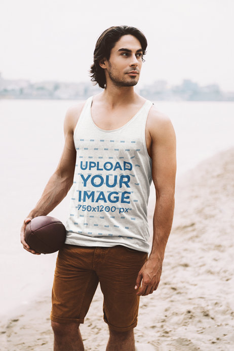 Heathered Tank Top Mockup of a Man Holding a Football