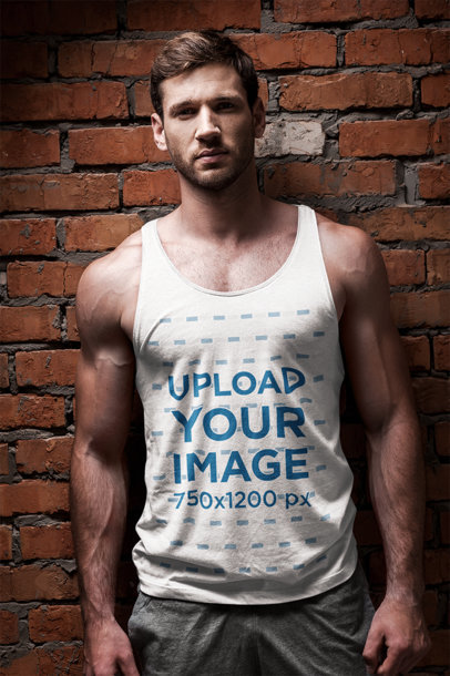 Heathered Tank Top Mockup of a Muscled Man Standing by a Brick Wall m16604 r-el2