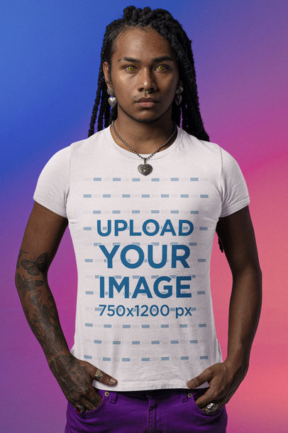 Bella Canvas T-Shirt Mockup of a Person Against a Colorful Background