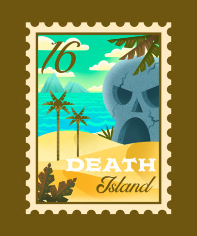 T-Shirt Design Maker Featuring Illustrated Post Stamps With Fantasy-Themed Illustrations