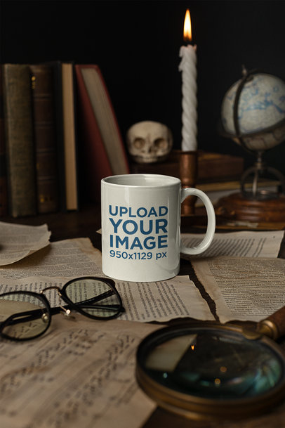 11 oz Coffee Mug Mockup Featuring a Dark Academia Aesthetic