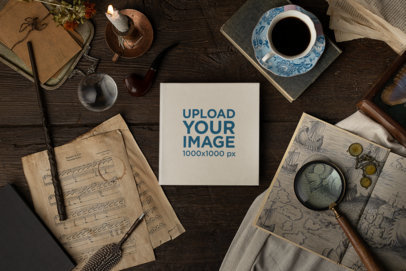 Mockup of a Book Placed Nearby some Antique Stuff Featuring a Dark Academia Aesthetic m23705