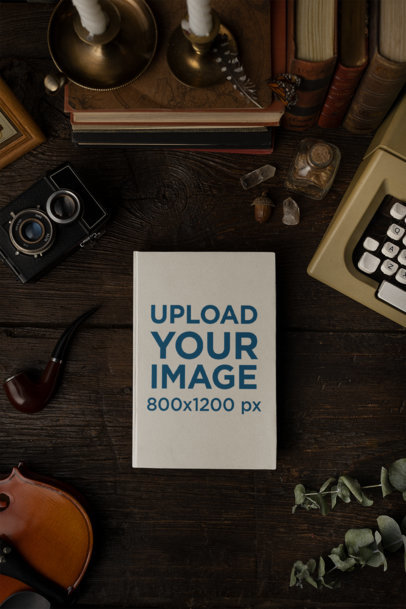 Hard Cover Book Mockup Featuring a Dark Academia-Themed Set 