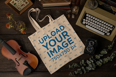 Dark Academia-Inspired Mockup of a Tote Bag Placed by Some Vintage Stuff m23739