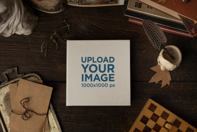 Dark Academia-Themed Mockup of a Square Book