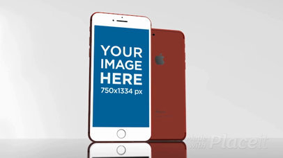 Red iPhone Video Mockup Standing on a Glass Surface a15674