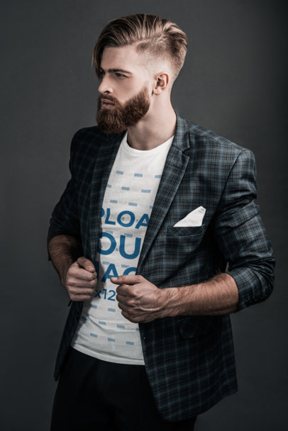 T-Shirt Mockup of a Stylish Man Posing With a Blazer in a Studio m18364-r-el2