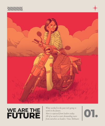 T-Shirt Design Template With an Amazing Illustration of a Woman on a Motorbike