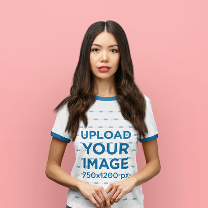 Ringer Tee Mockup Of a Serious Woman Standing Against a Colorful Background m21589 r-el2