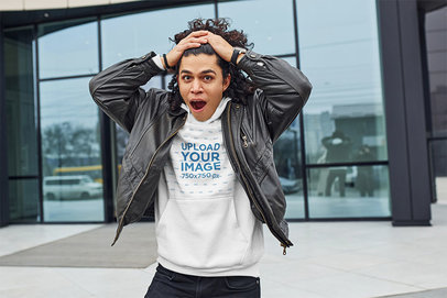 Hoodie Mockup of a Curly-Haired Man Looking Shocked m24150-r-el2