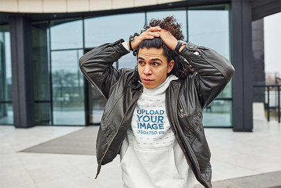 Hoodie Mockup of a Young Man Pushing Back His Curly Hair m24149-r-el2