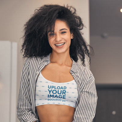 Sports Bra Mockup Featuring a Happy Woman With Afro Hair m15619 r-el2